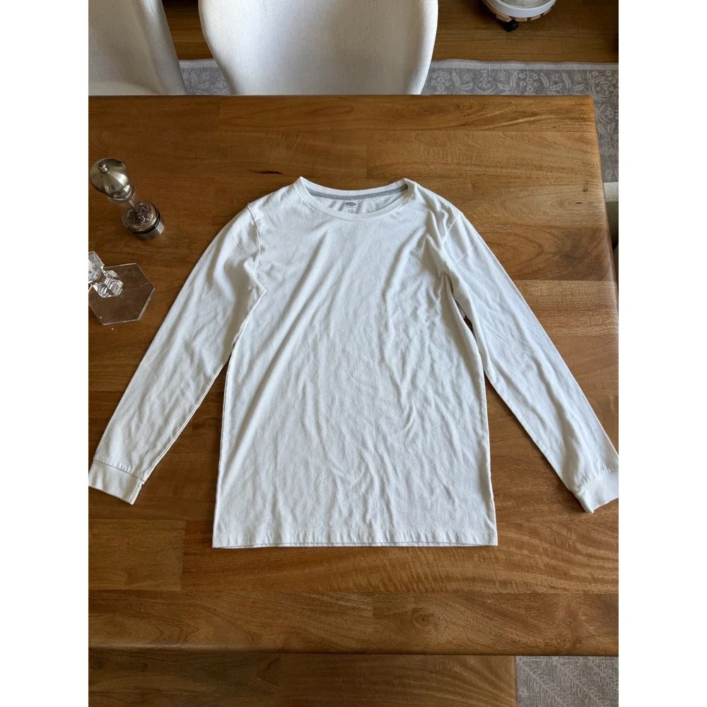 Old Navy Boys XL 14-16 White Long Sleeve T-Shirt Crew Neck Cotton Blend Basic